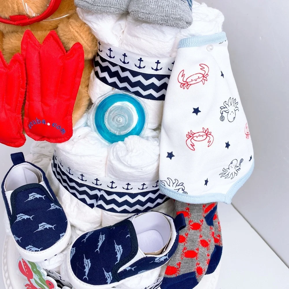 Nautical Diaper Cake, Scuba diver Diaper Cake